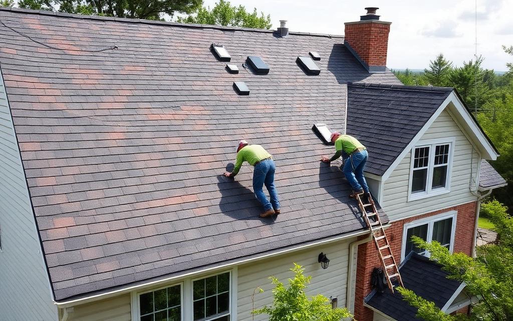 Full roof tear-off and replacement in progress on a home